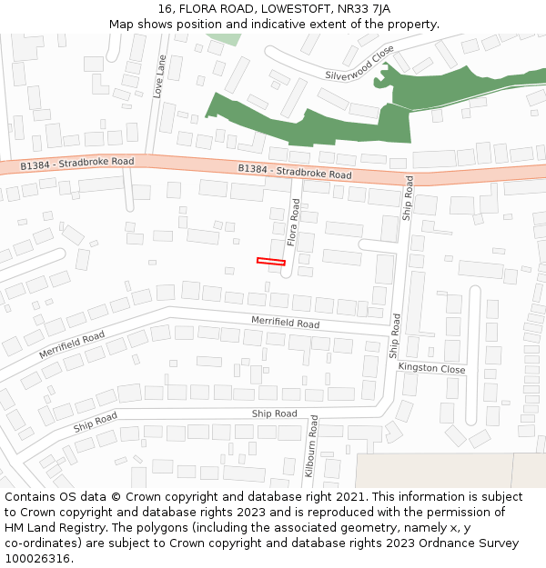 16, FLORA ROAD, LOWESTOFT, NR33 7JA: Location map and indicative extent of plot