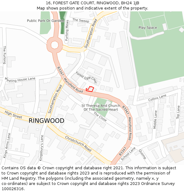 16, FOREST GATE COURT, RINGWOOD, BH24 1JB: Location map and indicative extent of plot