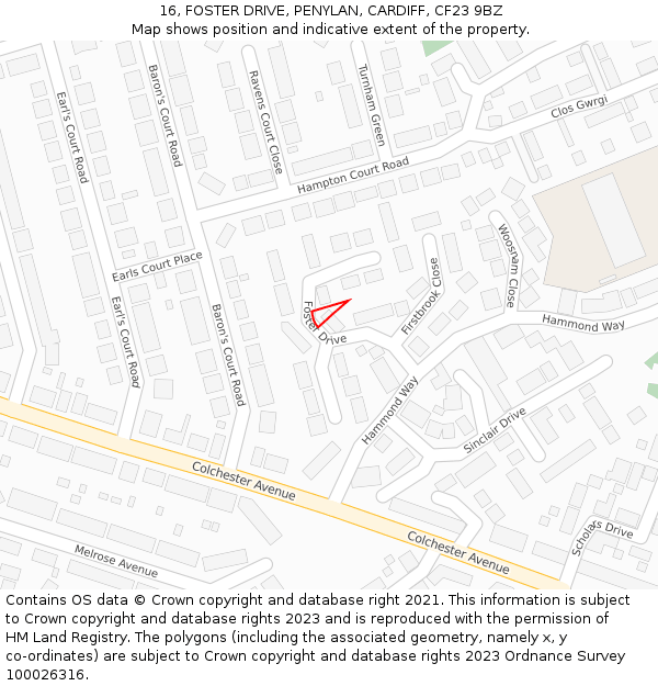 16, FOSTER DRIVE, PENYLAN, CARDIFF, CF23 9BZ: Location map and indicative extent of plot