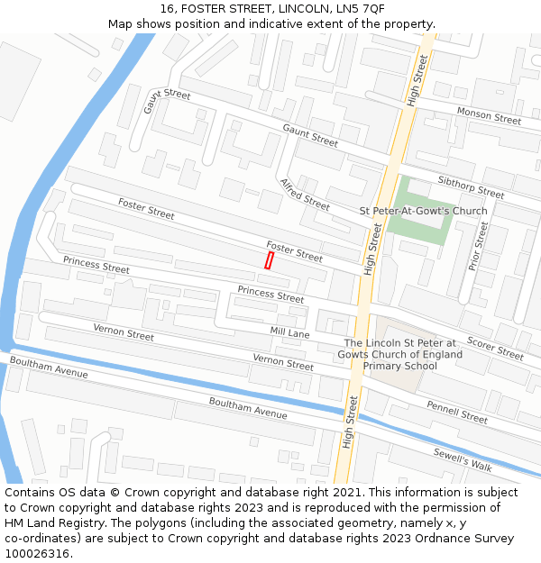 16, FOSTER STREET, LINCOLN, LN5 7QF: Location map and indicative extent of plot