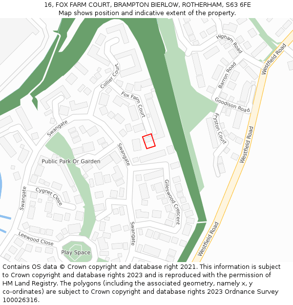 16, FOX FARM COURT, BRAMPTON BIERLOW, ROTHERHAM, S63 6FE: Location map and indicative extent of plot