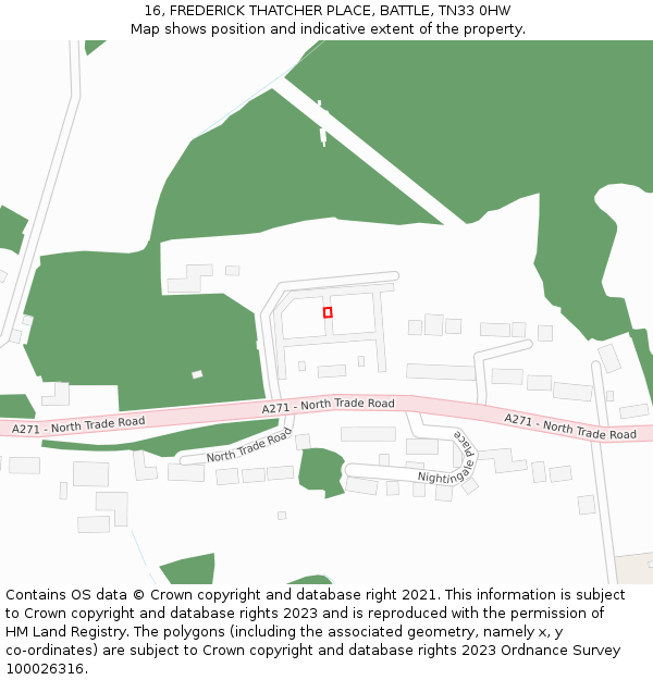 16, FREDERICK THATCHER PLACE, BATTLE, TN33 0HW: Location map and indicative extent of plot