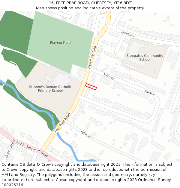 16, FREE PRAE ROAD, CHERTSEY, KT16 8DZ: Location map and indicative extent of plot
