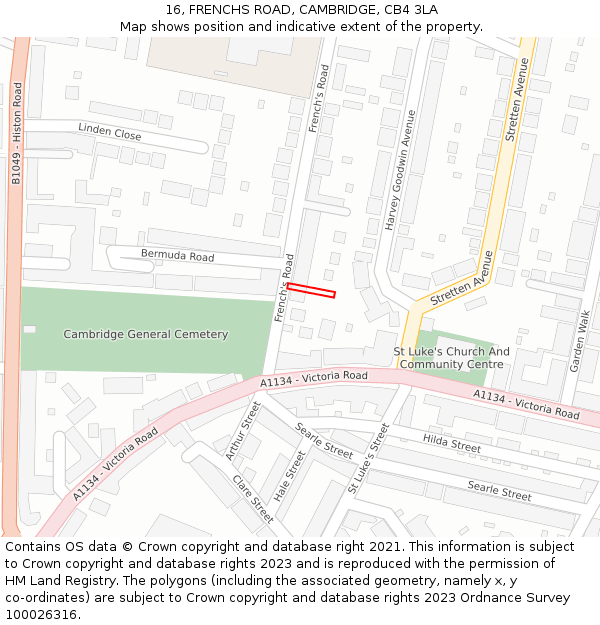 16, FRENCHS ROAD, CAMBRIDGE, CB4 3LA: Location map and indicative extent of plot