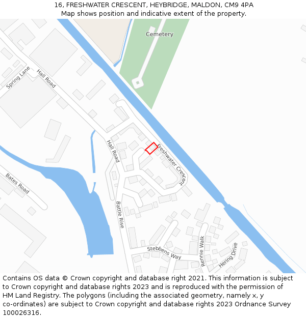 16, FRESHWATER CRESCENT, HEYBRIDGE, MALDON, CM9 4PA: Location map and indicative extent of plot
