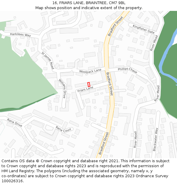16, FRIARS LANE, BRAINTREE, CM7 9BL: Location map and indicative extent of plot