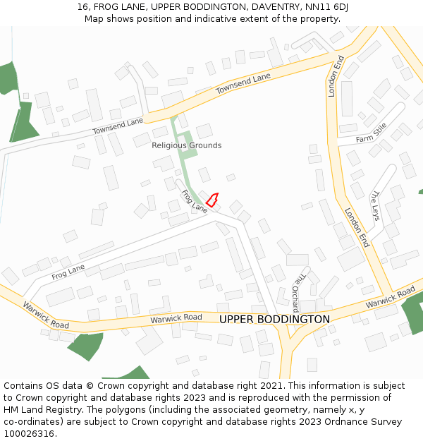 16, FROG LANE, UPPER BODDINGTON, DAVENTRY, NN11 6DJ: Location map and indicative extent of plot