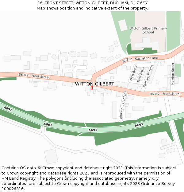 16, FRONT STREET, WITTON GILBERT, DURHAM, DH7 6SY: Location map and indicative extent of plot
