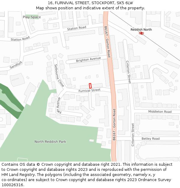 16, FURNIVAL STREET, STOCKPORT, SK5 6LW: Location map and indicative extent of plot