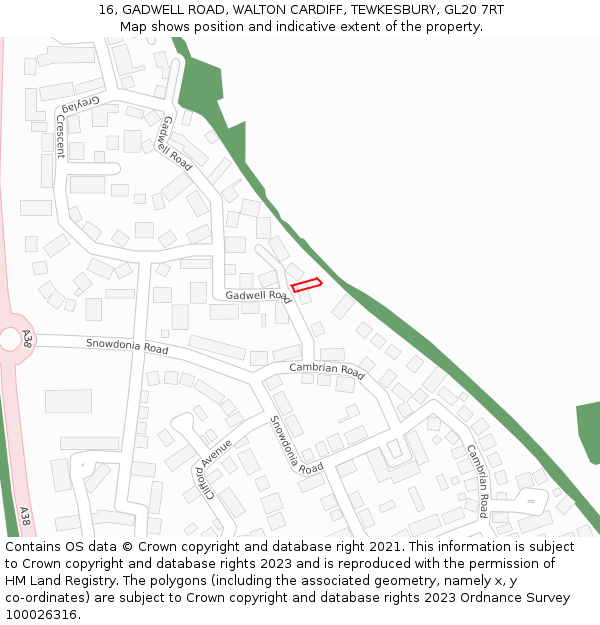16, GADWELL ROAD, WALTON CARDIFF, TEWKESBURY, GL20 7RT: Location map and indicative extent of plot