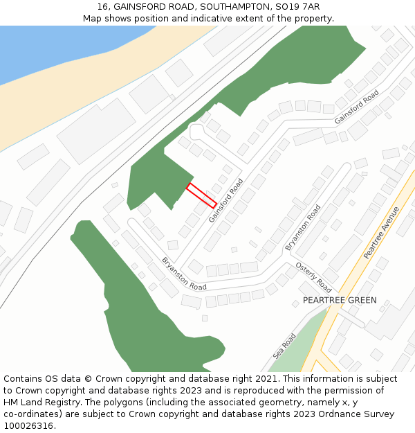 16, GAINSFORD ROAD, SOUTHAMPTON, SO19 7AR: Location map and indicative extent of plot
