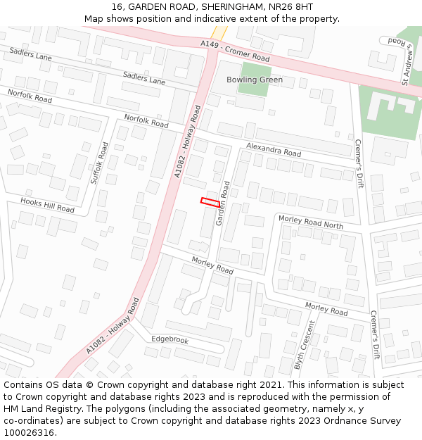 16, GARDEN ROAD, SHERINGHAM, NR26 8HT: Location map and indicative extent of plot
