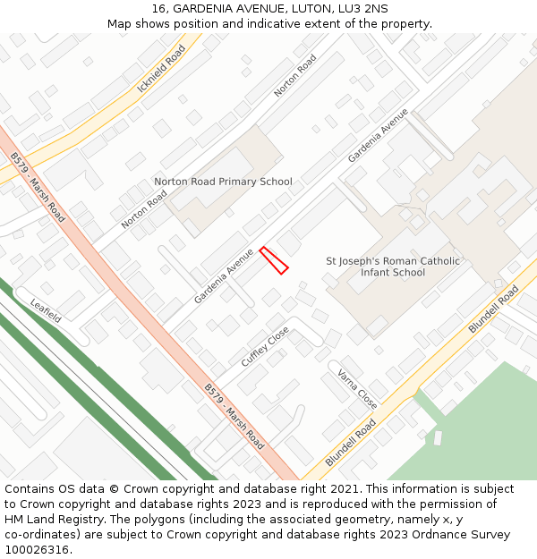16, GARDENIA AVENUE, LUTON, LU3 2NS: Location map and indicative extent of plot