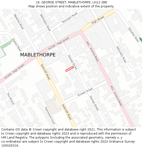 16, GEORGE STREET, MABLETHORPE, LN12 2BE: Location map and indicative extent of plot