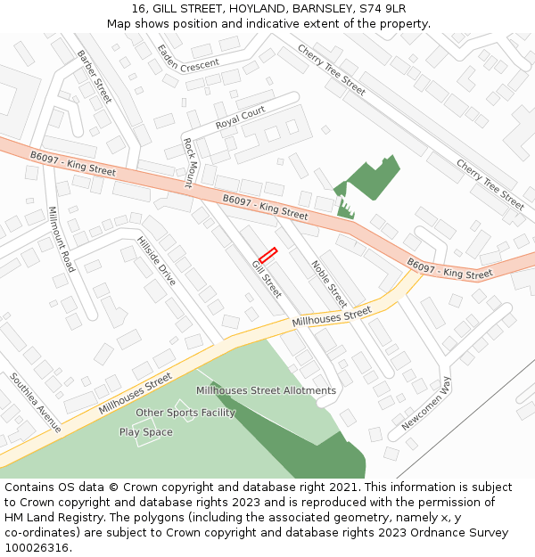 16, GILL STREET, HOYLAND, BARNSLEY, S74 9LR: Location map and indicative extent of plot