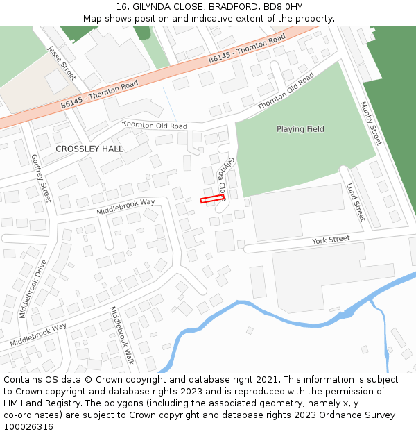 16, GILYNDA CLOSE, BRADFORD, BD8 0HY: Location map and indicative extent of plot