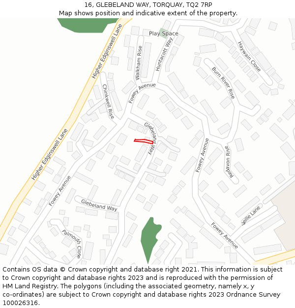 16, GLEBELAND WAY, TORQUAY, TQ2 7RP: Location map and indicative extent of plot