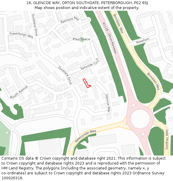 16, GLENCOE WAY, ORTON SOUTHGATE, PETERBOROUGH, PE2 6SJ: Location map and indicative extent of plot