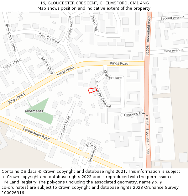 16, GLOUCESTER CRESCENT, CHELMSFORD, CM1 4NG: Location map and indicative extent of plot