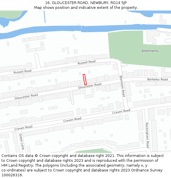 16, GLOUCESTER ROAD, NEWBURY, RG14 5JP: Location map and indicative extent of plot