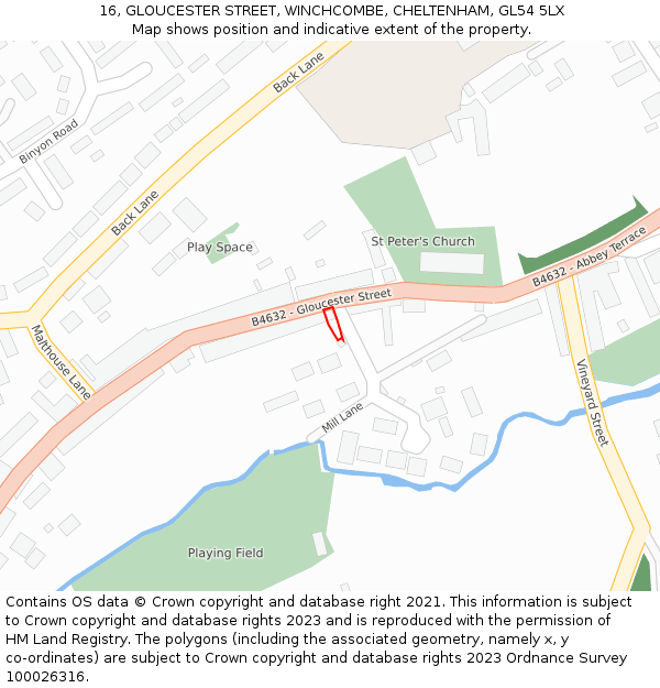 16, GLOUCESTER STREET, WINCHCOMBE, CHELTENHAM, GL54 5LX: Location map and indicative extent of plot