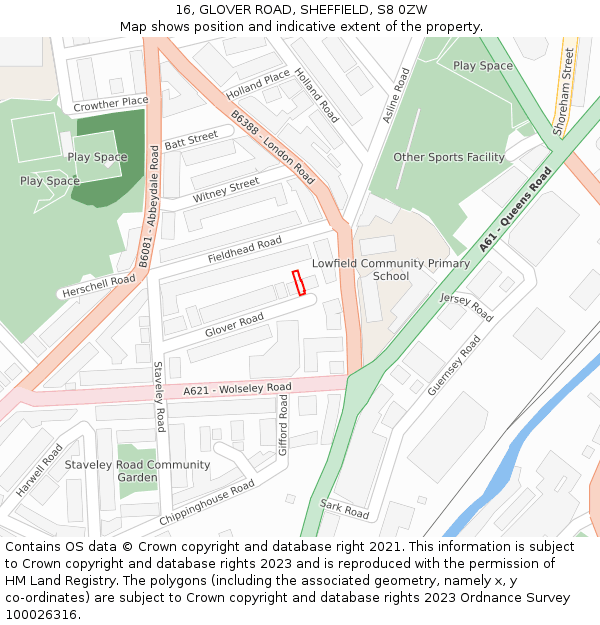 16, GLOVER ROAD, SHEFFIELD, S8 0ZW: Location map and indicative extent of plot