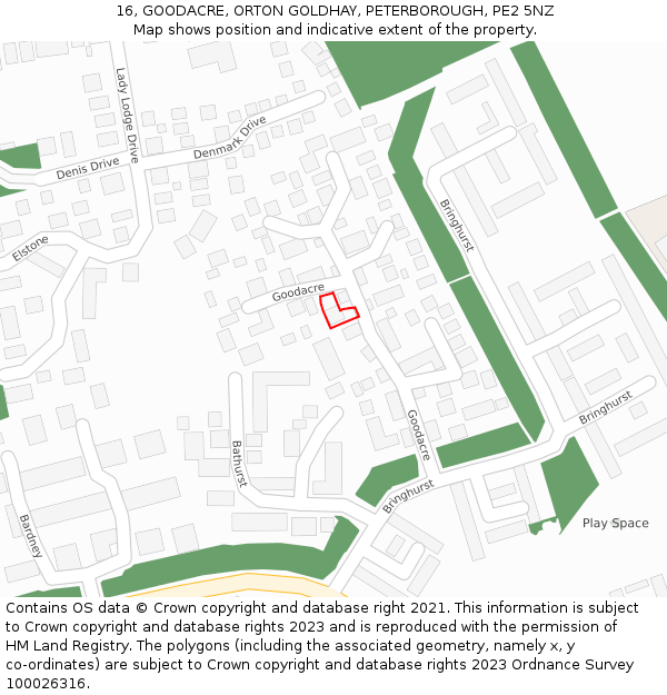 16, GOODACRE, ORTON GOLDHAY, PETERBOROUGH, PE2 5NZ: Location map and indicative extent of plot
