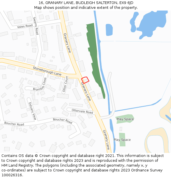 16, GRANARY LANE, BUDLEIGH SALTERTON, EX9 6JD: Location map and indicative extent of plot