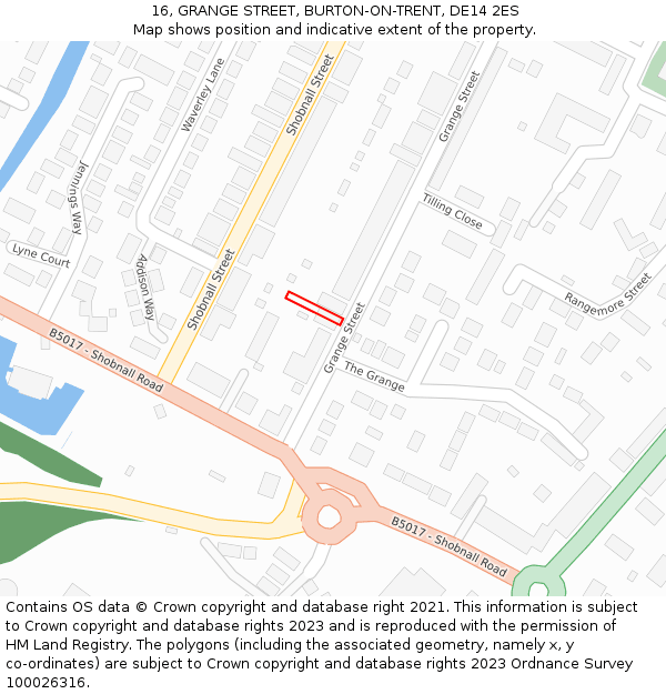16, GRANGE STREET, BURTON-ON-TRENT, DE14 2ES: Location map and indicative extent of plot