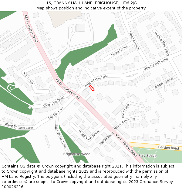 16, GRANNY HALL LANE, BRIGHOUSE, HD6 2JG: Location map and indicative extent of plot