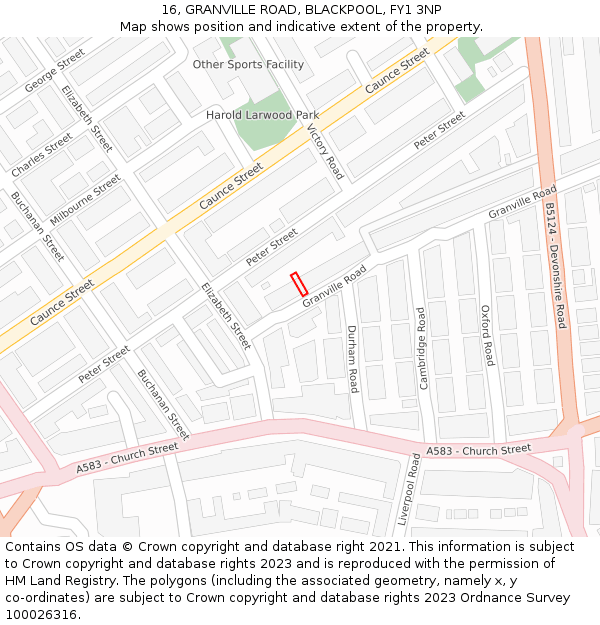 16, GRANVILLE ROAD, BLACKPOOL, FY1 3NP: Location map and indicative extent of plot