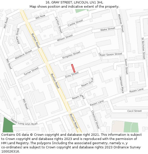16, GRAY STREET, LINCOLN, LN1 3HL: Location map and indicative extent of plot