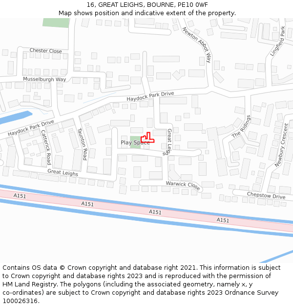 16, GREAT LEIGHS, BOURNE, PE10 0WF: Location map and indicative extent of plot