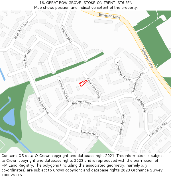 16, GREAT ROW GROVE, STOKE-ON-TRENT, ST6 8FN: Location map and indicative extent of plot