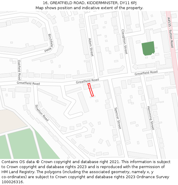 16, GREATFIELD ROAD, KIDDERMINSTER, DY11 6PJ: Location map and indicative extent of plot