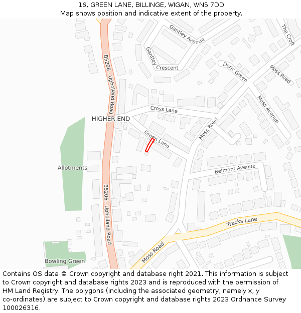 16, GREEN LANE, BILLINGE, WIGAN, WN5 7DD: Location map and indicative extent of plot