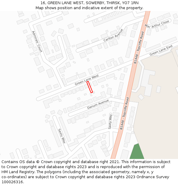16, GREEN LANE WEST, SOWERBY, THIRSK, YO7 1RN: Location map and indicative extent of plot