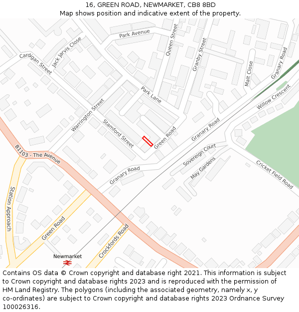 16, GREEN ROAD, NEWMARKET, CB8 8BD: Location map and indicative extent of plot