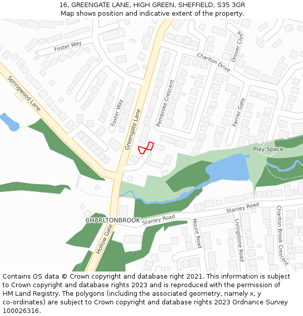 16, GREENGATE LANE, HIGH GREEN, SHEFFIELD, S35 3GR: Location map and indicative extent of plot