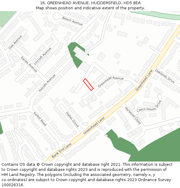 16, GREENHEAD AVENUE, HUDDERSFIELD, HD5 8EA: Location map and indicative extent of plot