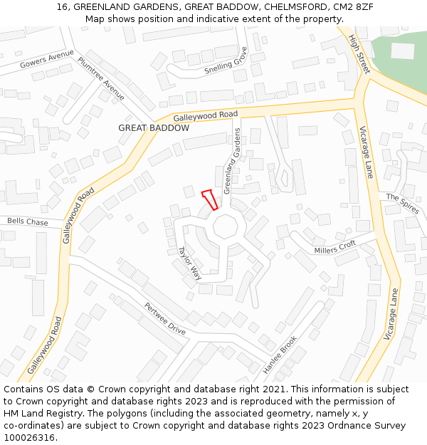 16, GREENLAND GARDENS, GREAT BADDOW, CHELMSFORD, CM2 8ZF: Location map and indicative extent of plot