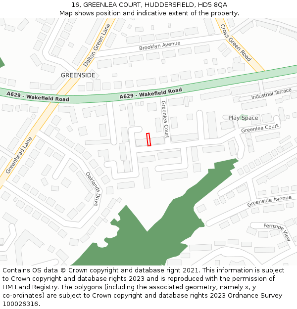 16, GREENLEA COURT, HUDDERSFIELD, HD5 8QA: Location map and indicative extent of plot