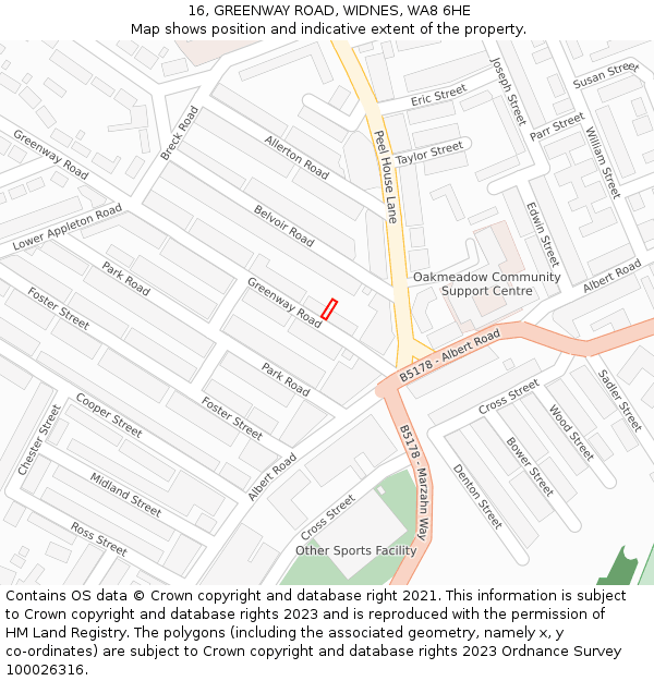 16, GREENWAY ROAD, WIDNES, WA8 6HE: Location map and indicative extent of plot