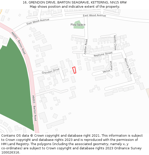 16, GRENDON DRIVE, BARTON SEAGRAVE, KETTERING, NN15 6RW: Location map and indicative extent of plot
