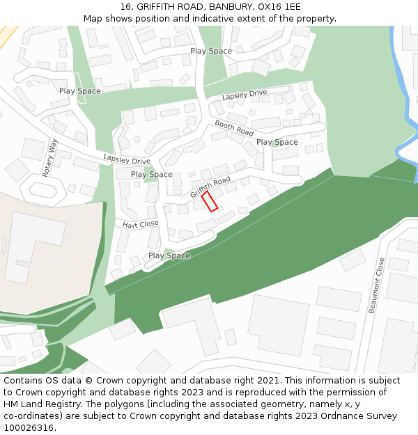16, GRIFFITH ROAD, BANBURY, OX16 1EE: Location map and indicative extent of plot