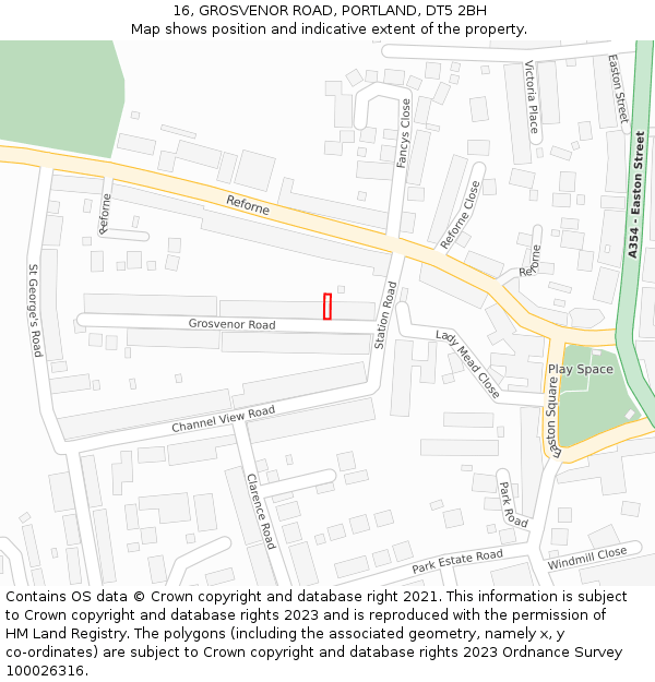 16, GROSVENOR ROAD, PORTLAND, DT5 2BH: Location map and indicative extent of plot