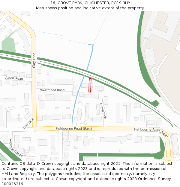 16, GROVE PARK, CHICHESTER, PO19 3HY: Location map and indicative extent of plot