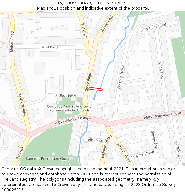 16, GROVE ROAD, HITCHIN, SG5 1SE: Location map and indicative extent of plot