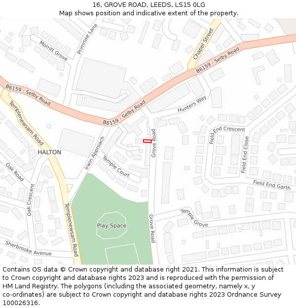 16, GROVE ROAD, LEEDS, LS15 0LG: Location map and indicative extent of plot