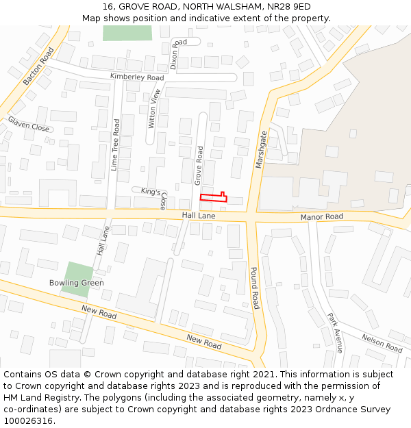 16, GROVE ROAD, NORTH WALSHAM, NR28 9ED: Location map and indicative extent of plot